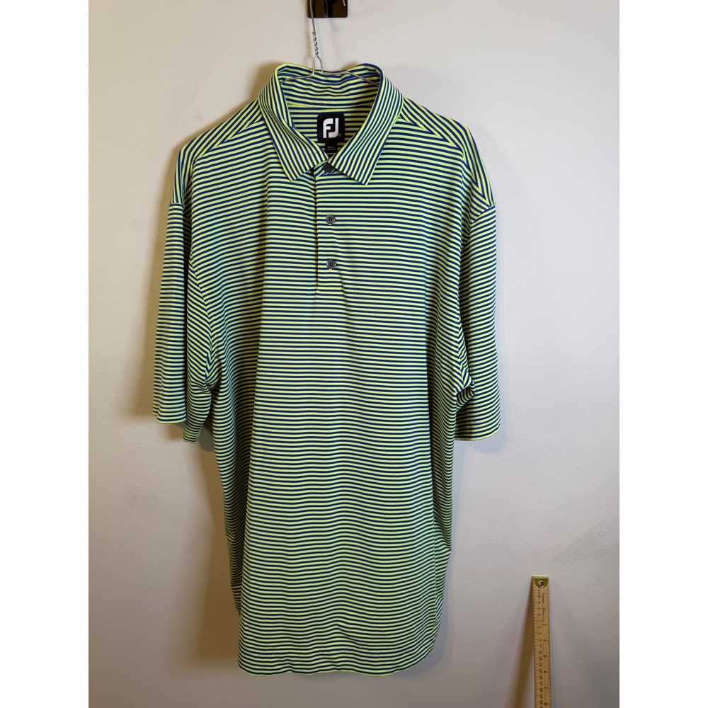 FootJoy Mens Polo Shirt Striped Lime Green Navy XL